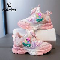 百亿补贴：Babyfeet 宝贝小脚丫 女童老爹2024款儿童亮灯鞋子运动鞋女孩发光网面透气旋转