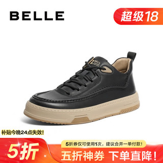 BeLLE 百丽 复古休闲鞋男厚底百搭舒适高帮板鞋低靴加绒A1307DD3 黑色-绒里 39