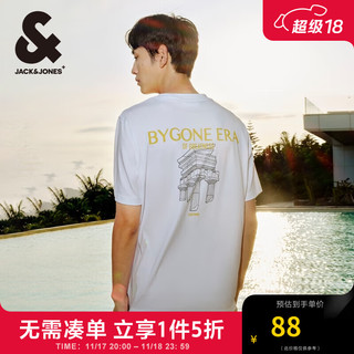 杰克琼斯 杰克·琼斯（JACK&JONES）夏季男士宽松圆领运动休闲半袖上衣短袖T恤打底衫男装 224201116A06 本白色 195/112A/XXXL