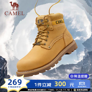 CAMEL 骆驼 马丁靴男潮流鞋工装靴短靴工装时尚牛皮耐磨大黄靴男靴 A842887034-1，金黄，男 40