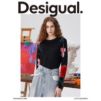 Desigual 宽松印花拼接圆领长袖女式针织衫