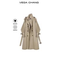 VEGA CHANG 卡其色风衣女2024春秋新款韩版中长款大衣垂感休闲外套