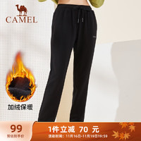 CAMEL 骆驼 加绒束脚卫裤女针织休闲运动裤子 C0W1YL6649-1 黑色 XXL