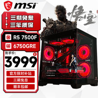 微星（MSI）台式机锐龙R5 7500F/RX6750GRE电竞游戏电脑主机黑神话悟空台式组装整机diy组装机 配置二R5 7500F+6750GRE 10G 单主机