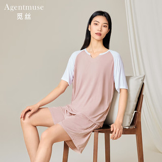 Agentmuse 觅丝 睡衣女莫代尔情侣短袖短裤家居服套装789T迷雾+白XL