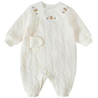 新生儿宝宝夹丝棉连体衣秋冬季加厚保暖睡衣绑带和尚服婴儿哈衣