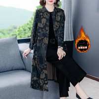 YOUWen 优吻 女士长风衣洋气贵夫人女中长款宽松秋装高贵气质印花薄款外套 兰花 L