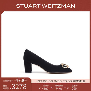 STUART WEITZMAN SW ANICIA 60 早秋粗跟金属扣通勤高跟鞋单鞋女 黑 SW2804004-BLK 36.5