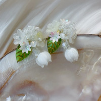 KOSE美貌聚焦田园风碧兰耳钉手工织立体花朵耳环女甜美梦幻耳饰 碧兰耳钉白色