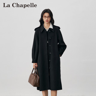 La Chapelle 清仓2024秋冬季双面呢大衣女百搭时尚中长款系带毛呢外套