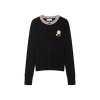 小熊彩虹撞色圆领针织开衫外套手工钩织花朵上衣女秋