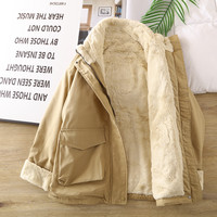 日杂风冬季休闲加厚仿兔毛立领派克服女宽松大衣保暖加绒外套