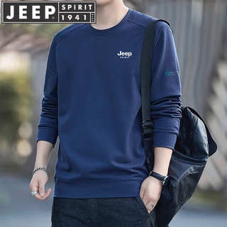 移动端、京东百亿补贴：JEEP SPIRIT 吉普卫衣男春秋长袖T恤上衣休闲体恤秋衣休闲服打底衫舒适 深蓝色 3XL（建议150-160斤）