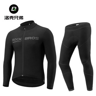 洛克兄弟（ROCKBROS）秋冬骑行服套装抓绒保暖御寒长袖套装自行车服户外运动装备男女款 贴身款-秋冬骑行套装（带软垫） 2XL码