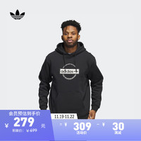 adidas 阿迪达斯 三叶草男装冬季宽松印花运动连帽卫衣IJ0961 黑色/粉白 A/XL