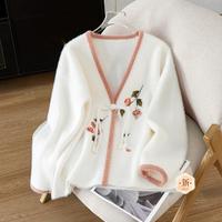 【V领盘扣新中式外套】2024秋冬新女士慵懒休闲毛绒刺绣上衣