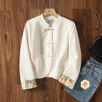 【新中式立领盘扣西装短外套】2024秋冬新女士印花气质小西服