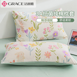 移动端、京东百亿补贴：GRACE 洁丽雅 纯棉枕套一对100%全棉家用双人枕套枕芯套学生宿舍48*74cm