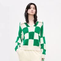 MO&Co. 摩安珂 POLO领棋盘格羊毛毛衣针织衫女装