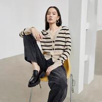 羊毛羊绒条纹短款针织衫开衫女装