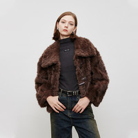 Jamor 加末 咖色翻领毛毛外套女2024冬季新款美拉德牛角扣甜美上衣