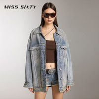 Miss Sixty24秋牛仔外套女做旧泥染水洗废土风