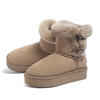 骆驼女鞋2024冬季厚底雪地靴女加绒加厚皮毛一体户外保暖棉鞋 37