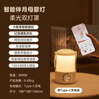 美的（Midea）LED小夜灯卧室床头睡眠月子婴儿喂奶护眼儿童柔光暖光台灯起 充电3600mAh-APP智能操控-哺乳记