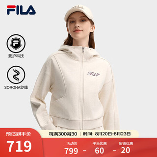 FILA 斐乐短款外套女2024秋季时尚刺绣开衫卫衣夹克上衣 奶酪花灰-LM S