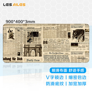 LESAILES 飞遁 900*400*3mm怀旧报纸电竞鼠标垫 超大电脑键盘桌垫 易清洁