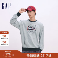 Gap 盖璞 男女装2024初秋新款印花logo撞色拼接插袋圆领卫衣上衣637090 灰色 175/96A(L) 亚洲尺码