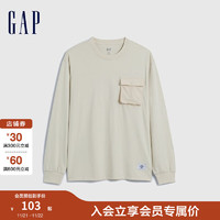 Gap 盖璞 男装冬季2023LOGO纯棉工装风长袖T恤841249宽松休闲上衣 米白色 175/96A(L)亚洲尺码