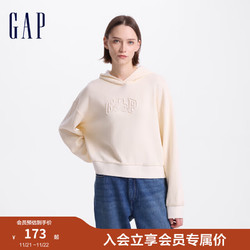 Gap 盖璞 女装2024秋季新款小熊logo纯色连帽衫重磅螺纹宽松卫衣640312 米色 160/80A(S) 亚洲尺码