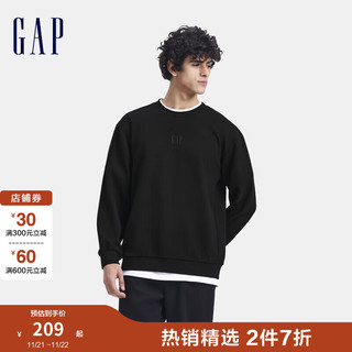 Gap 盖璞 男女装2024秋季胶印logo肌理感圆领卫衣简约上衣637736 黑色 175/96A(L) 亚洲尺码