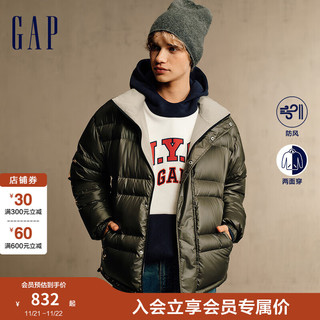 Gap 盖璞 男装2024秋冬新款logo双面穿防风立领羽绒服保暖外套676812 墨绿色 180/100A(XL)亚洲尺码