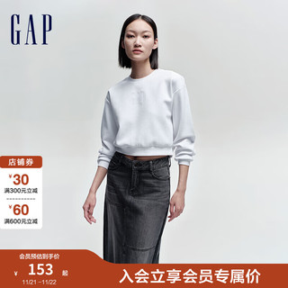 Gap 盖璞 女装春季2024LOGO基础款纯色Scuba卫衣时尚圆领上衣874152 白色 160/80A(S)亚洲尺码