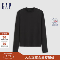 Gap 盖璞 女装2024秋冬新款刺绣logo小立领长袖T恤打底衫休闲上衣672765 黑色 175/92A(XL)亚洲尺码