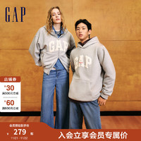 Gap 盖璞 男女装2024秋季新款碳素软磨抓绒毛织刺绣logo连帽卫衣638562 灰色 165/88A(S) 亚洲尺码