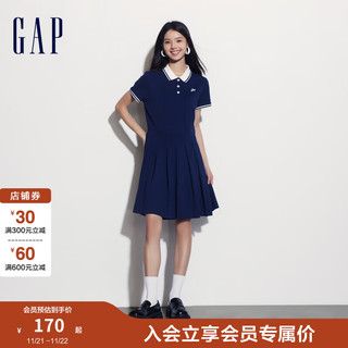 Gap 盖璞 女士polo领刺绣logo短袖百褶连衣裙网球裙 465048 海军蓝 S