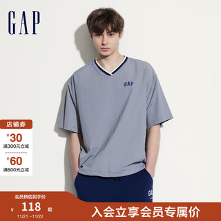 Gap 盖璞 男女撞色V领短袖卫衣 465601 灰色 M