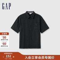 Gap 盖璞 男装2024夏季质感翻领logo口袋短袖衬衫宽松上衣461256 黑色 185/104A(XXL) 亚洲尺码