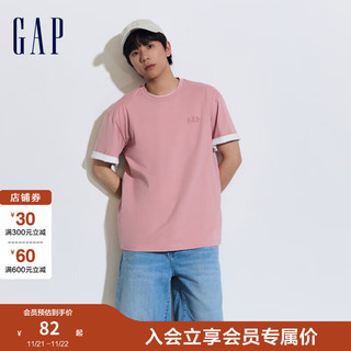 Gap 盖璞 男女装2024夏季新款纯棉亲肤短袖T恤圆领情侣休闲上衣465795 粉色 175/96A(L)亚洲尺码