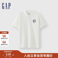 Gap 盖璞 男女装海滩logo纽扣polo领短袖T恤宽松上衣 465588 白色 S