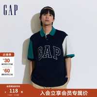 Gap 盖璞 男女装2024春秋新款撞色插肩袖美式短袖简约休闲polo衫890976 海军蓝 175/96A(L) 亚洲尺码