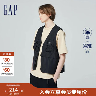 Gap 盖璞 男装2024春季logo多口袋工装风拉链背心外套马甲877479 黑色 165/88A(S)亚洲尺码