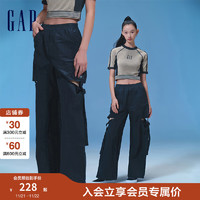 Gap 盖璞 女装2024夏季轻薄透气尼龙休闲裤多口袋工装风长裤480006 黑色 155/76A(XS) 亚洲尺码