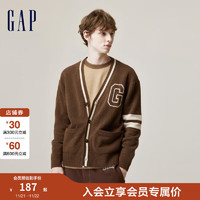 Gap 盖璞 男女装秋季款LOGO宽松舒适V领针织开衫718694时尚毛衣 棕色 175/92A(S)