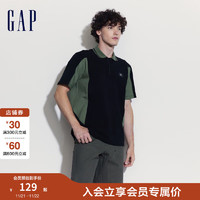 Gap 盖璞 男女装2024夏季新款纯棉撞色拼接半拉链翻领短袖T恤上衣877412 黑色 180/100A(XL)亚洲尺码