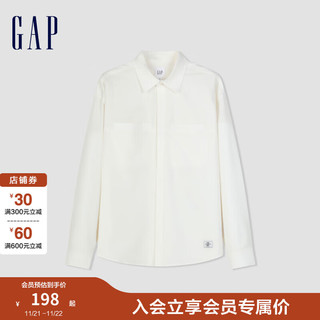 Gap 盖璞 男装2024春季黑色基础款长袖翻领衬衫经典简约上衣892179 白色 175/96A(L)亚洲尺码