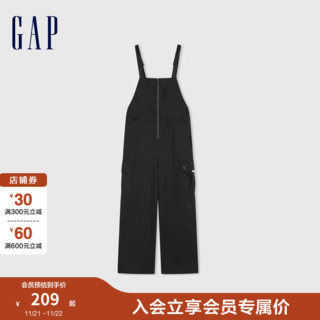 Gap 盖璞 女装2024春季宽松背带裤工装长裤477872 黑色 160/62A(S)亚洲尺码